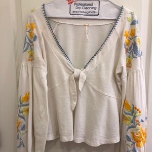 Free People Embroidered cream top